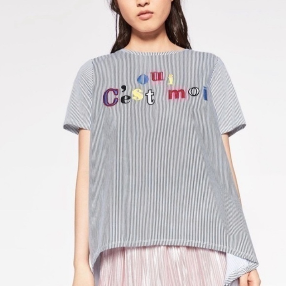 Zara Oui C’est moi hi-low Stripe Top